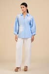 Buy_ORIGANI_Blue Linen Blend Embroidered Floral Shirt And Pant Set _at_Aza_Fashions