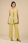 Buy_ORIGANI_Green Linen Blend Embroidered Floral Lapel Collar Jacket Pant Set _at_Aza_Fashions