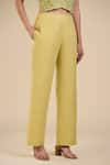 Shop_ORIGANI_Green Linen Blend High Waist Straight Cut Pant _at_Aza_Fashions