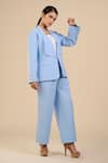 Buy_ORIGANI_Blue Linen Blend Plain Broad Lapel Collar Jacket And Pant Set_at_Aza_Fashions