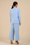 ORIGANI_Blue Linen Blend Plain Broad Lapel Collar Jacket_Online_at_Aza_Fashions
