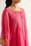 Himani Punatar_Pink Kurta Chanderi Embroidery Gardenia Round Neck Bloom Patchwork Set _Online_at_Aza_Fashions