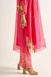 Buy_Himani Punatar_Pink Kurta Chanderi Embroidery Gardenia Round Neck Bloom Patchwork Set _Online_at_Aza_Fashions