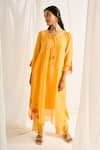 Buy_Himani Punatar_Yellow Kurta Chanderi Embroidery Gardenia Round Neck Blossom Patchwork Set _at_Aza_Fashions