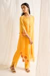 Shop_Himani Punatar_Yellow Kurta Chanderi Embroidery Gardenia Round Neck Blossom Patchwork Set _at_Aza_Fashions