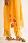 Buy_Himani Punatar_Yellow Kurta Chanderi Embroidery Gardenia Round Neck Blossom Patchwork Set _Online_at_Aza_Fashions