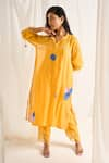 Buy_Himani Punatar_Yellow Kurta Chanderi Embroidery Crochet Bloom Trifloral Tangle Iris Set _at_Aza_Fashions