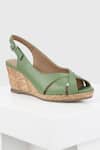 Buy_OROH_Green Segovia Criss Cross Strap High Cork Wedges _at_Aza_Fashions