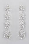 Shop Zevar By Geeta White Fabric Flowers, Diamonds Tiered Faux Embellished Danglers at Aza Fashions Shop_Zevar By Geeta_White Fabric Flowers, Diamonds Tiered Faux Embellished Danglers_at_Aza_Fashions