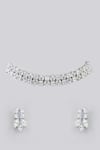 Shop_Zevar By Geeta_White Fabric Flowers Faux Diamond Studded Necklace Set _at_Aza_Fashions