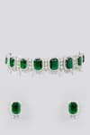 Shop Zevar By Geeta Green Stones Faux Diamond And Studded Necklace Set at Aza Fashions Shop_Zevar By Geeta_Green Stones Faux Diamond And Studded Necklace Set _at_Aza_Fashions
