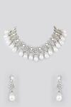 Shop_Zevar by Geeta_White Faux Diamond And Chunky Pearl Embellished Necklace Set _at_Aza_Fashions