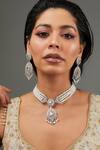 Buy_Zevar By Geeta_Peach Stones, Diamonds Faux Studded Necklace Set_at_Aza_Fashions