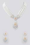 Shop_Zevar By Geeta_Peach Stones, Diamonds Faux Studded Necklace Set_at_Aza_Fashions