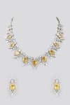 Shop_Zevar by Geeta_Yellow Faux Diamonds Stone Embellished Necklace Set _at_Aza_Fashions