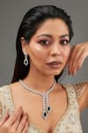 Buy_Zevar by Geeta_Green Faux Diamonds Asymmetric Stone Embellished Necklace Set _at_Aza_Fashions