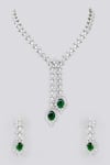 Shop_ZEVAR BY GEETA_Green Faux Diamonds Asymmetric Stone Embellished Necklace Set _at_Aza_Fashions