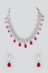 Shop_Zevar by Geeta_Pink Faux Diamonds Ruby Stone Embellished Necklace Set _at_Aza_Fashions