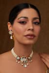 Buy_Zevar By Geeta_Gold Plated Pearls, Gota Patti Floral Kundan Embellished Necklace Set _at_Aza_Fashions