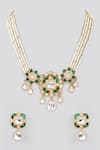 Shop_Zevar By Geeta_Gold Plated Pearls Flower Kundan Embellished Necklace Set _at_Aza_Fashions