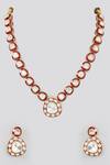 Shop Zevar By Geeta Red Imitation Diamonds Geometric Cutwork Polki Embellished Necklace Set at Aza Fashions Shop_Zevar By Geeta_Red Imitation Diamonds Geometric Cutwork Polki Embellished Necklace Set _at_Aza_Fashions