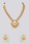 Shop_Zevar by Geeta_Gold Plated Kundan Glorious Floret Embellished Jewellery Set_at_Aza_Fashions