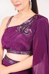 Chaashni by Maansi and Ketan_Purple Crepe Embroidery Cutdana Asymmetric Floral Embellished Top And Palazzo Set _at_Aza_Fashions