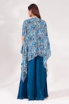 Chaashni by Maansi and Ketan_Blue Crepe Printed Abstract Floral Shrug Open Palazzo Set _Online_at_Aza_Fashions