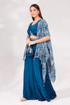 Chaashni by Maansi and Ketan_Blue Crepe Printed Abstract Floral Shrug Open Palazzo Set _at_Aza_Fashions