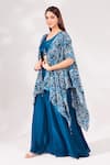 Buy_Chaashni by Maansi and Ketan_Blue Crepe Printed Abstract Floral Shrug Open Palazzo Set 