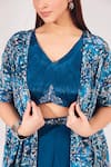 Shop_Chaashni by Maansi and Ketan_Blue Crepe Printed Abstract Floral Shrug Open Palazzo Set _at_Aza_Fashions