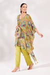 Shop_Chaashni by Maansi and Ketan_Green Crepe Printed Abstract Leaf Neck Kaftan And Palazzo Set _Online_at_Aza_Fashions