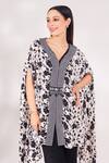 Buy_Chaashni by Maansi and Ketan_Black Crepe Printed Floral Vine V Neck Kaftan And Palazzo Set 