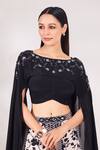 Buy_Chaashni by Maansi and Ketan_Black Crepe Printed Cutdana Boat Sequin Embroidered Top And Panelled Skirt Set 