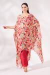 Buy_Chaashni by Maansi and Ketan_Red Chinon Chiffon Printed Floral Boat Neck Kaftan And Pant Set _at_Aza_Fashions