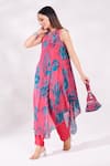 Shop_Chaashni by Maansi and Ketan_Pink Chinon Chiffon Printed Floral Round Neck Kurta And Pant Set_Online_at_Aza_Fashions