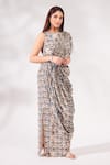 Buy_Chaashni by Maansi and Ketan_Multi Color Crepe Printed Ikat Boat Neck Dress_Online_at_Aza_Fashions