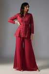 Buy_MAISOLOS_Red Rawsilk Embellished Bead Notched Floral Jaal Peplum Jacket With Sharara _at_Aza_Fashions