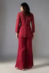 Shop_MAISOLOS_Red Rawsilk Embellished Bead Notched Floral Jaal Peplum Jacket With Sharara _at_Aza_Fashions