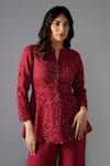 MAISOLOS_Red Rawsilk Embellished Bead Notched Floral Jaal Peplum Jacket With Sharara _Online_at_Aza_Fashions