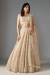 Buy_MAISOLOS_Beige Net Embellished Bead Sweetheart Floral Sequin Bridal Lehenga Set _at_Aza_Fashions