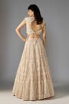 Shop_MAISOLOS_Beige Net Embellished Bead Sweetheart Floral Sequin Bridal Lehenga Set _at_Aza_Fashions