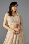 MAISOLOS_Beige Net Embellished Bead Sweetheart Floral Sequin Bridal Lehenga Set _Online_at_Aza_Fashions