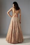 Shop_MAISOLOS_Beige Net Embellished Bead Leaf Floral Geometric Sequin Bridal Lehenga Set _at_Aza_Fashions