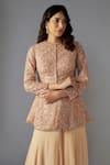 MAISOLOS_Beige Georgette Embellished Bead Victorian Swirl Sequin Jacket With Sharara _Online_at_Aza_Fashions