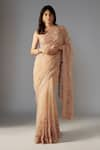 Buy_MAISOLOS_Beige Net Embellished Bead Round Floral Swirl Saree Set _at_Aza_Fashions