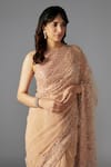 MAISOLOS_Beige Net Embellished Bead Round Floral Swirl Saree Set _Online_at_Aza_Fashions