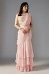 Buy_MAISOLOS_Pink Blouse Net Embellished Bead Round Tiered Mermaid Pre-draped Saree Set _at_Aza_Fashions