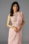 MAISOLOS_Pink Blouse Net Embellished Bead Round Tiered Mermaid Pre-draped Saree Set _Online_at_Aza_Fashions