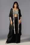 Buy_MAISOLOS_Black Crepe Satin Embellished Bead Cape Open Blossom Sharara Set _at_Aza_Fashions